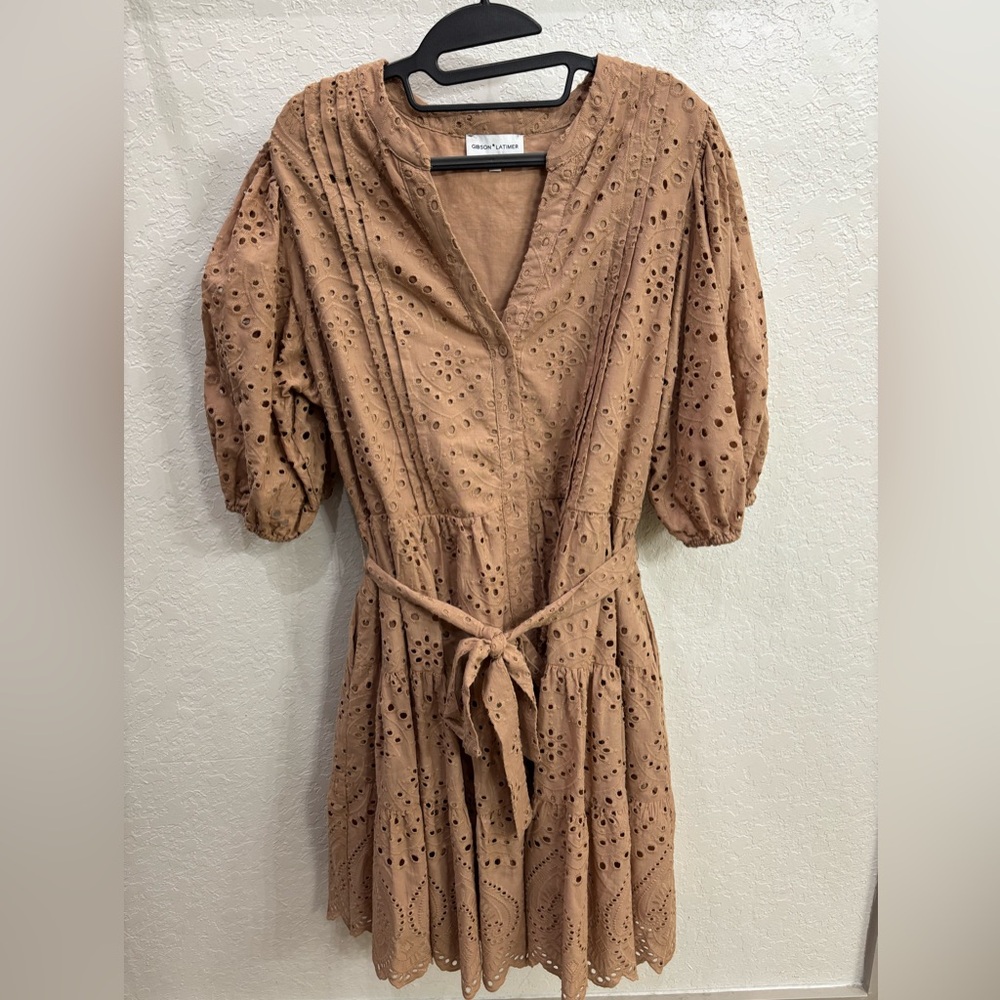 Gibson Latimer Brown Eyelet Midi Dress